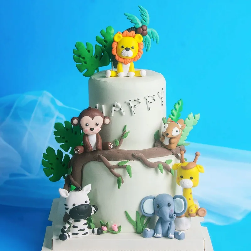 Soft Pottery Forest Animal Cake Plugin, Baked Pastry Dessert Decoration, Monkey, Lion, Children's Birthday Party