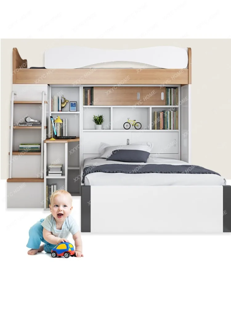 Interlaced Children's Bed Multi-Functional Desk Wardrobe Integrated Combined Bed High Box Storage Bed