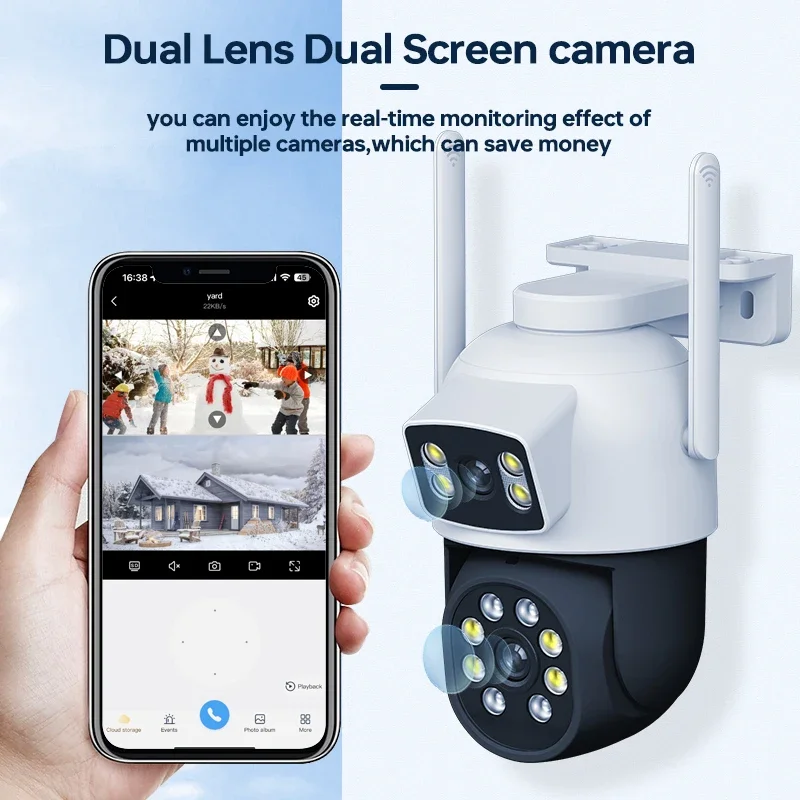 

4MP Full HD Wifi PTZ Camera Outdoor Dual Lens Dual Screen AI Auto Tracking IP Camera CCTV Audio Video Surveillance