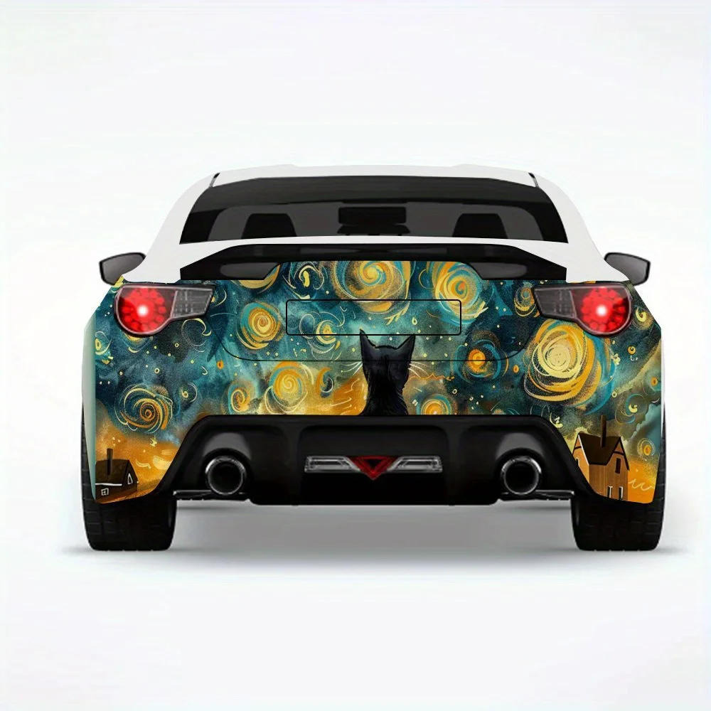

Starry Night Cat Art Car StickerVinyl Decal for Car Rear, Waterproof Self-Adhesive Vinyl Stickers for Vehicle Tail & Bumper, Dec