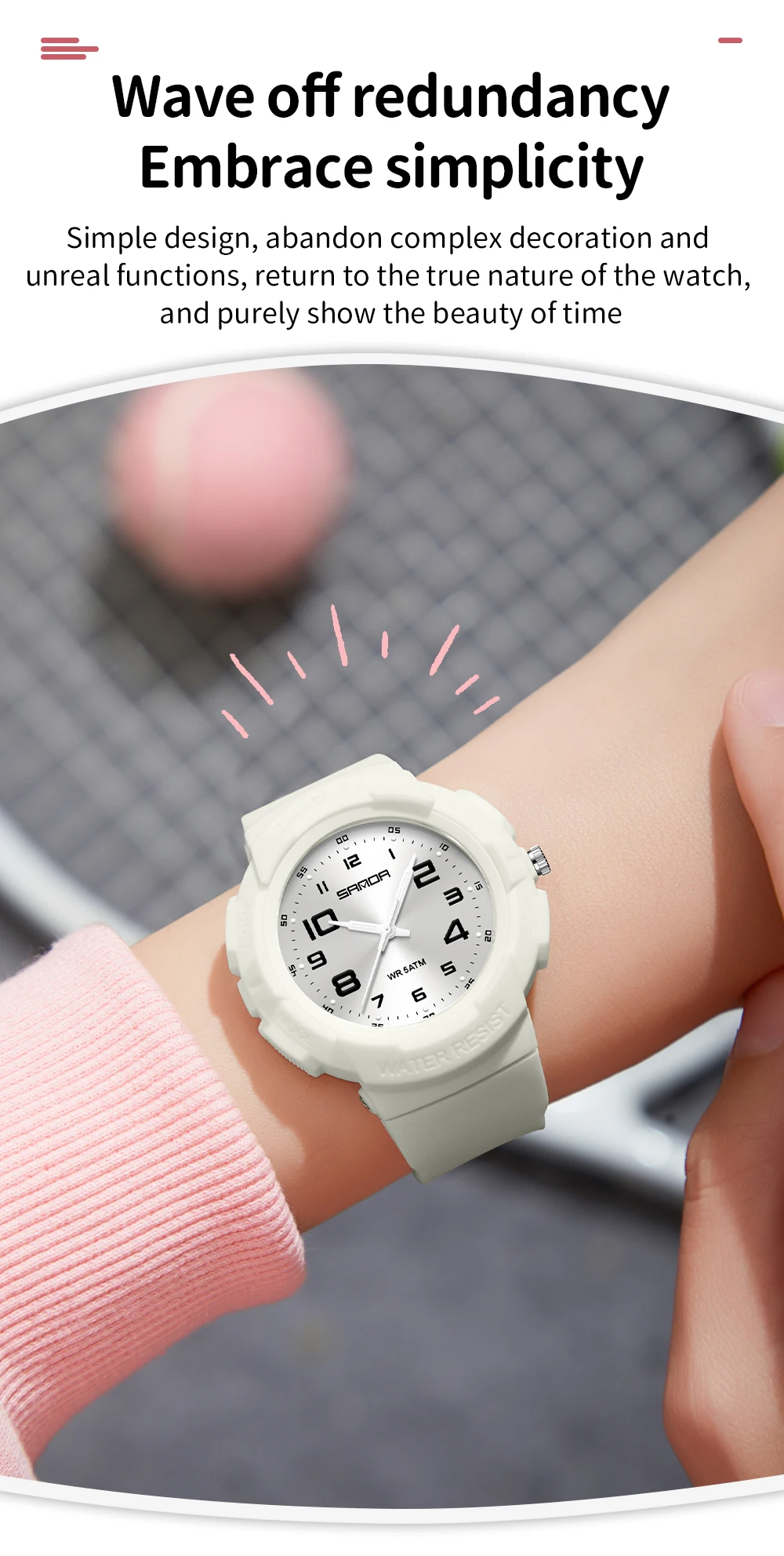 Sanda 9074 Trendy Design Soft Student Watch TPU Strap 50M Depth Waterproof Quartz Movement Children Fashion Sports Wrist Watch