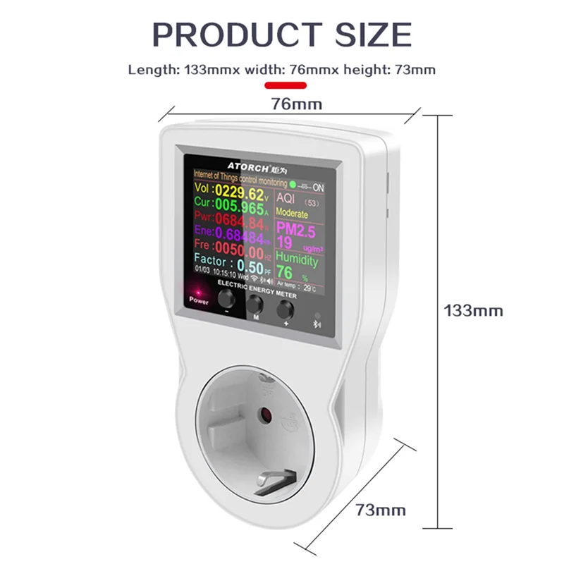 ATORCH WIFI Digital Wattmeter 220V AC Power Meter Electricy Consumption Energy Meter Power Wattage Electricity Meter EU PlugJAS