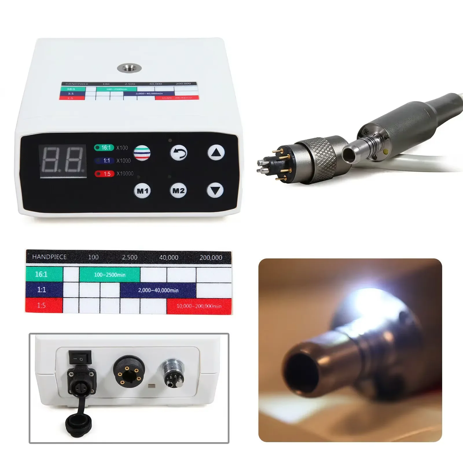 Dental Brushless LED ​Internal Water Spray Electric Motor 2/4Hole NSK Fit 1:1/16:1/1:5 Fiber Optic Led Contra Angle Handpiece