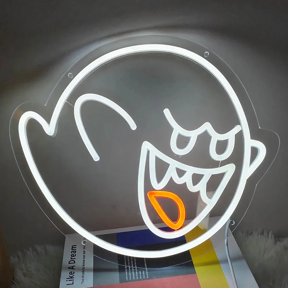 King Boo The Ghost Face Neon Sign LED Light for Halloween Decor Witch Hat Neon Lights Skull Decor Man Cave Party Birthday Gifts