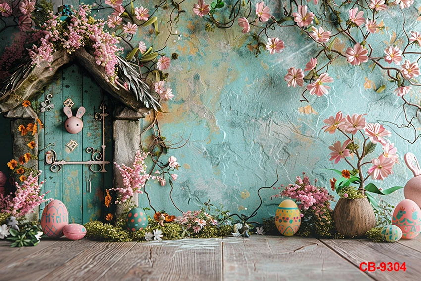 용수철 부활절 배경 꽃 나무 문짝 계란, 행복한 부활절 사진 배경, 어린이 초상화 생일 파티 장식, 사진 소품