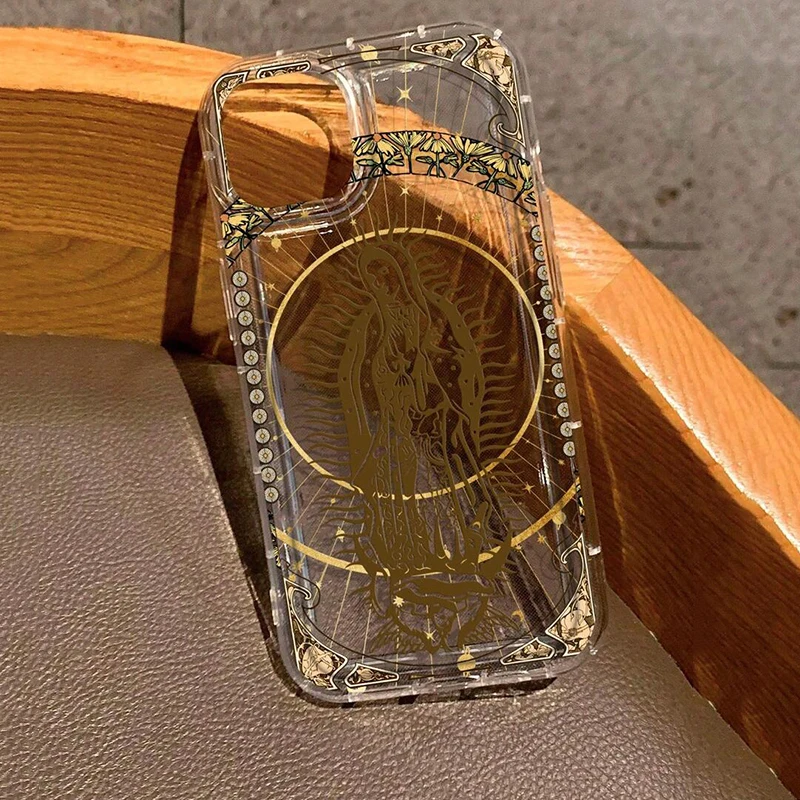 Funda transparente con estampado Floral de la Virgen María para Samsung Galaxy S24 S23 S22 Ultra S21 S20FE A14 A15 A35 A55 A54 A34 A53 A33