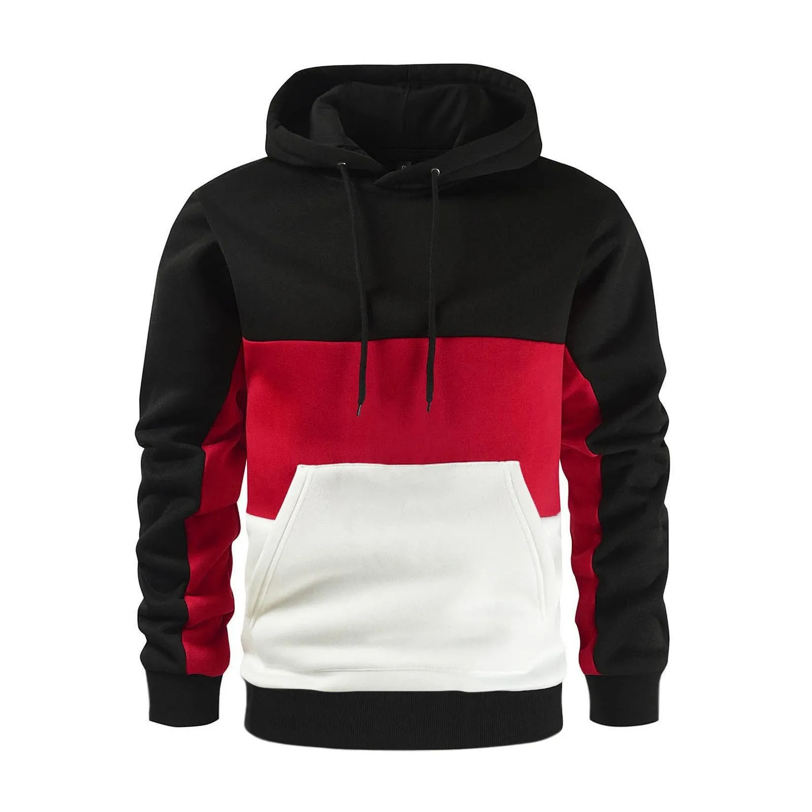 2024 Autumn/Winter Men\'s Fashion Casual Color blocked Hoodie with Velvet Warm Breathable Coat Outdoor Street Sports Running Wear