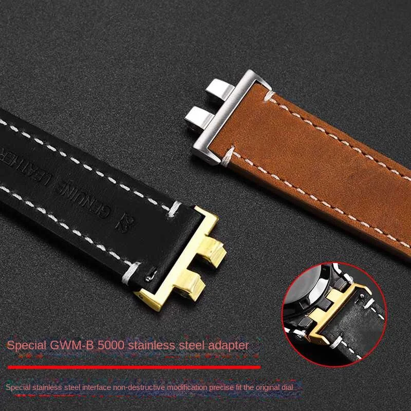 Casio G-SHOCKおよびGMW-B5000シリーズ用の小さな正方形の時計ストラップ,レトロな牛革のおもちゃ,ゴールドとシルバーのレンガ,記念日シリーズ