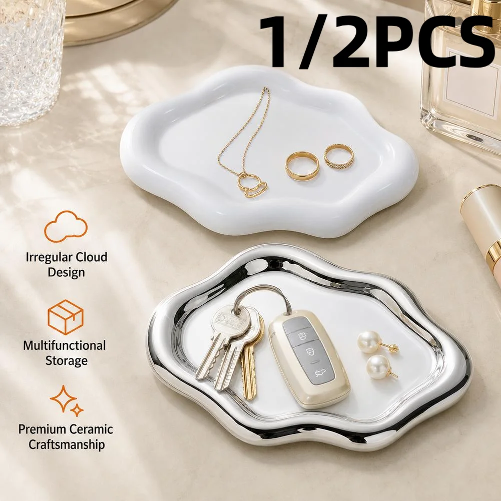 Luxury Cloud Jewelry Storage Tray Ceramic Key Plate Irregular Decorative Dish Ring Earring Organizer For Entrance Desktop