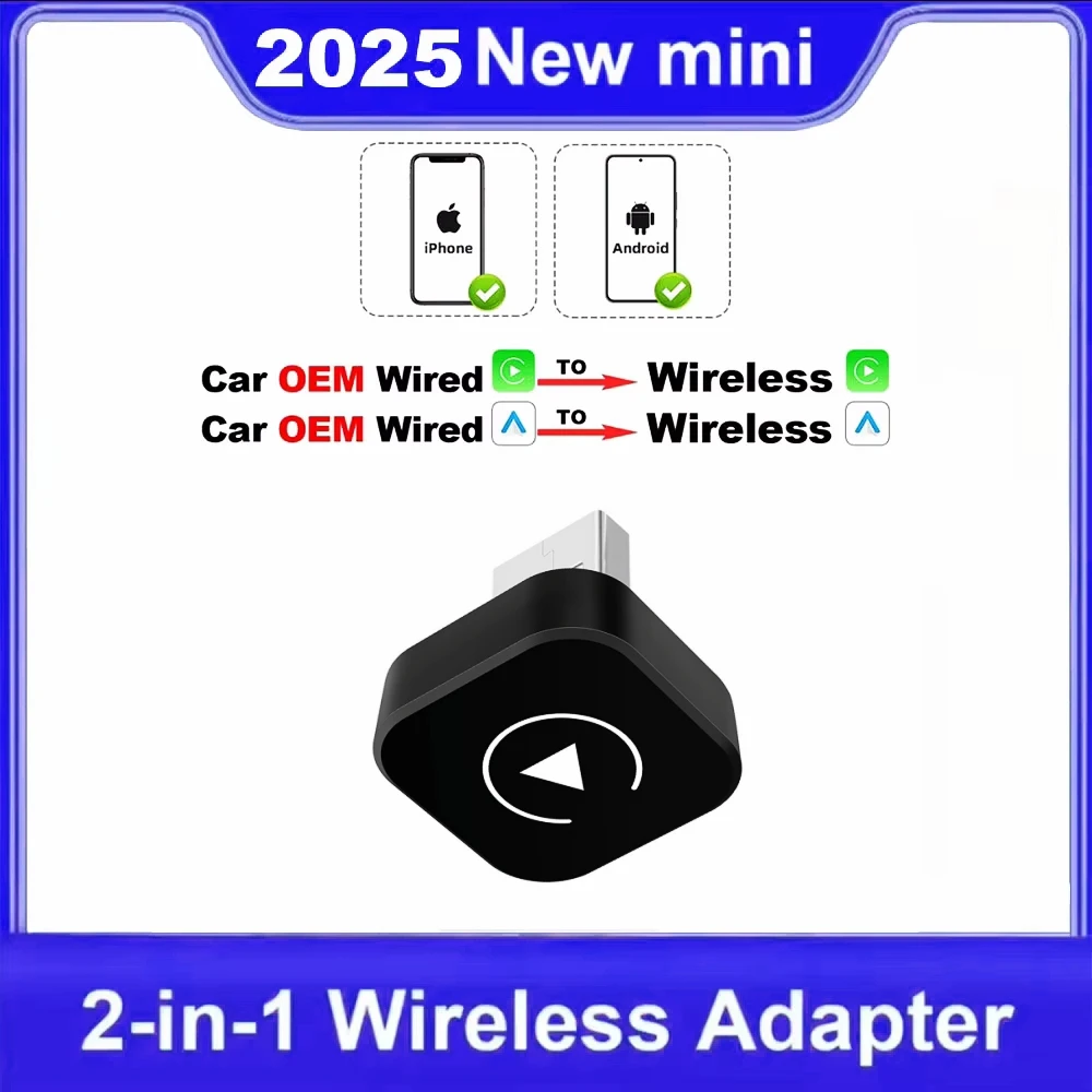 2 in1 Wired to Wireless CarPlay Android Auto Adapter for OEM Car Stereo With USB Dongle Smart Mini Box Plug and Play Bluetooth