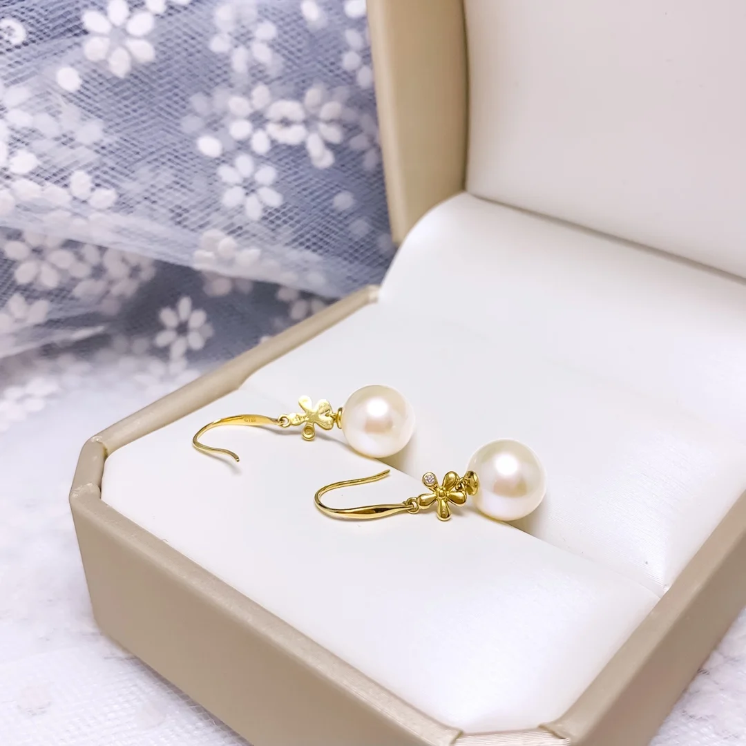 shilovem 18k yellow gold  Natural freshwater pearls Drop Earrings fine Jewelry women trendy anniversary new gift yze9.59.5777zz