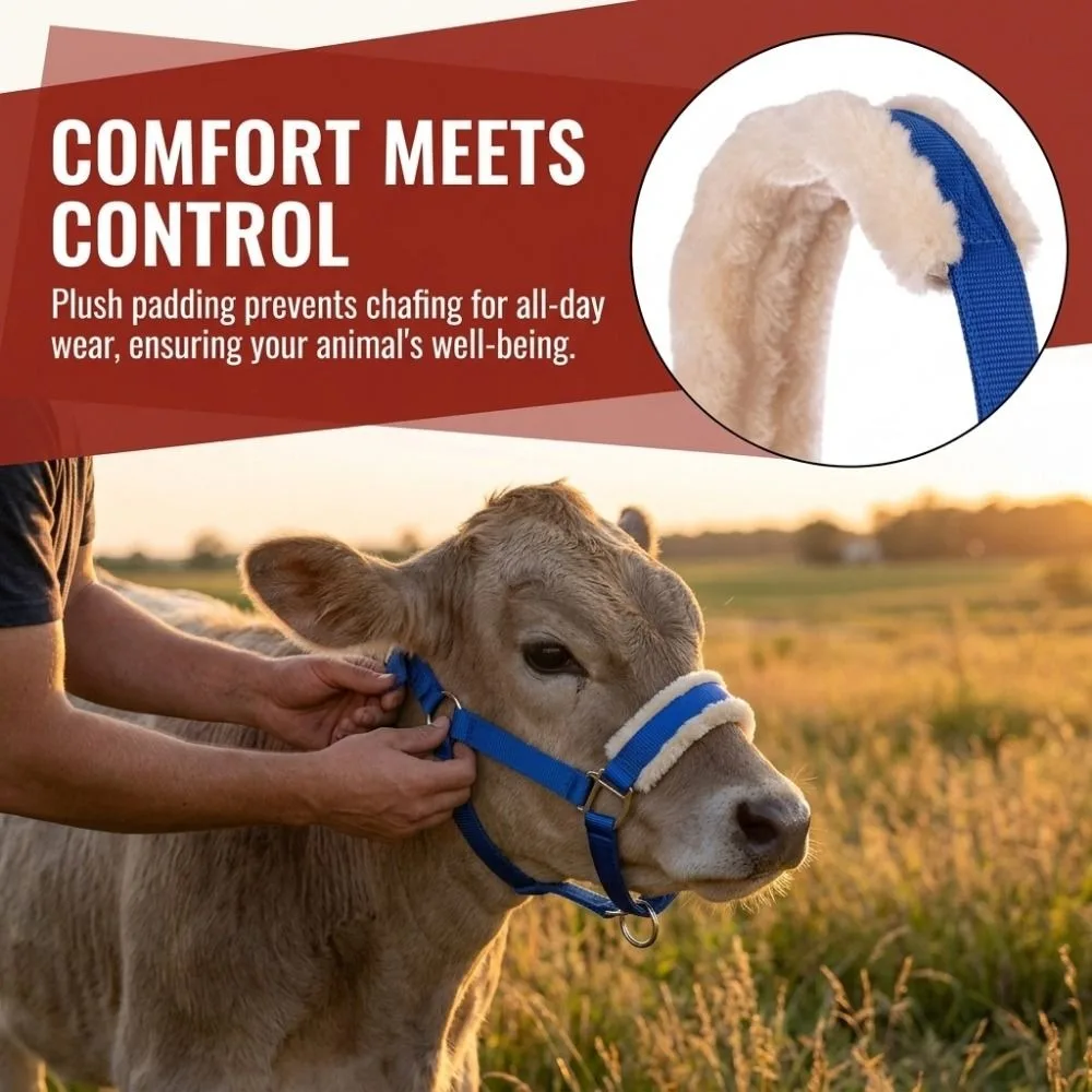 Nylon Cow Halter Adjustable Fleece-lined Halter Lead Rope Set Durable Comfortable Animal Training Harness Farm Use