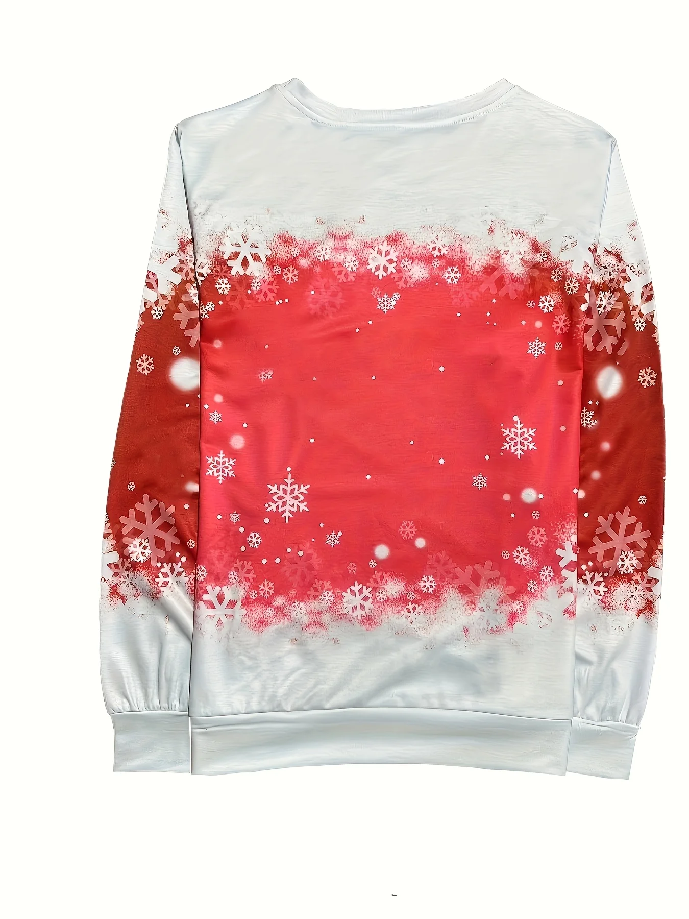 Women's Long Sleeve T-Shirt, Cute White Bunny Wearing Knit Hat And Scarf With Red Snowflake Background Print, All-Winter Holiday Style Top Suitable For Leisure And Sports Scenarios