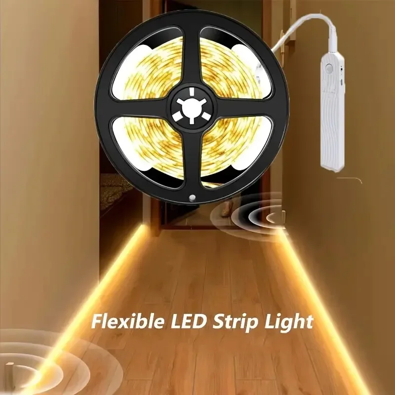 5V 2835 Sensore di movimento a LED Striscia luminosa Armadietto impermeabile Luce notturna 1M/2M Luce a nastro per interni Camera da letto Guardaroba Illuminazione scale