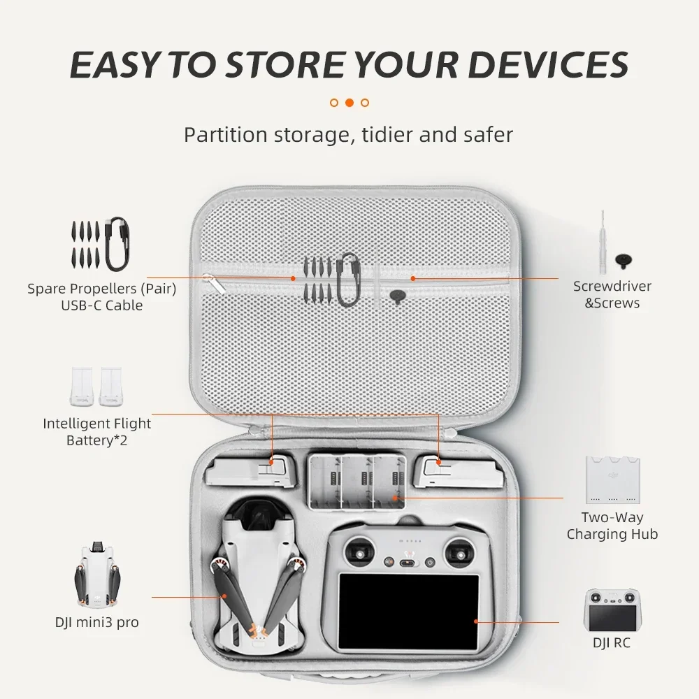 Per DJI Mini 3/Mini 3 Pro Borse portaoggetti portatili Custodia rigida per il trasporto Accessori per droni Borsa a tracolla impermeabile in pelle PU