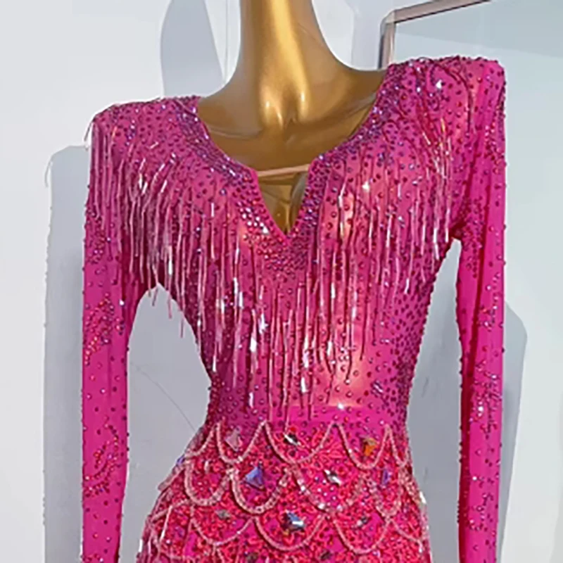 

Latin Dance Costume Diamond Female Adult Children High end Customized Mermaid Waist Design Samba Performance Dress
