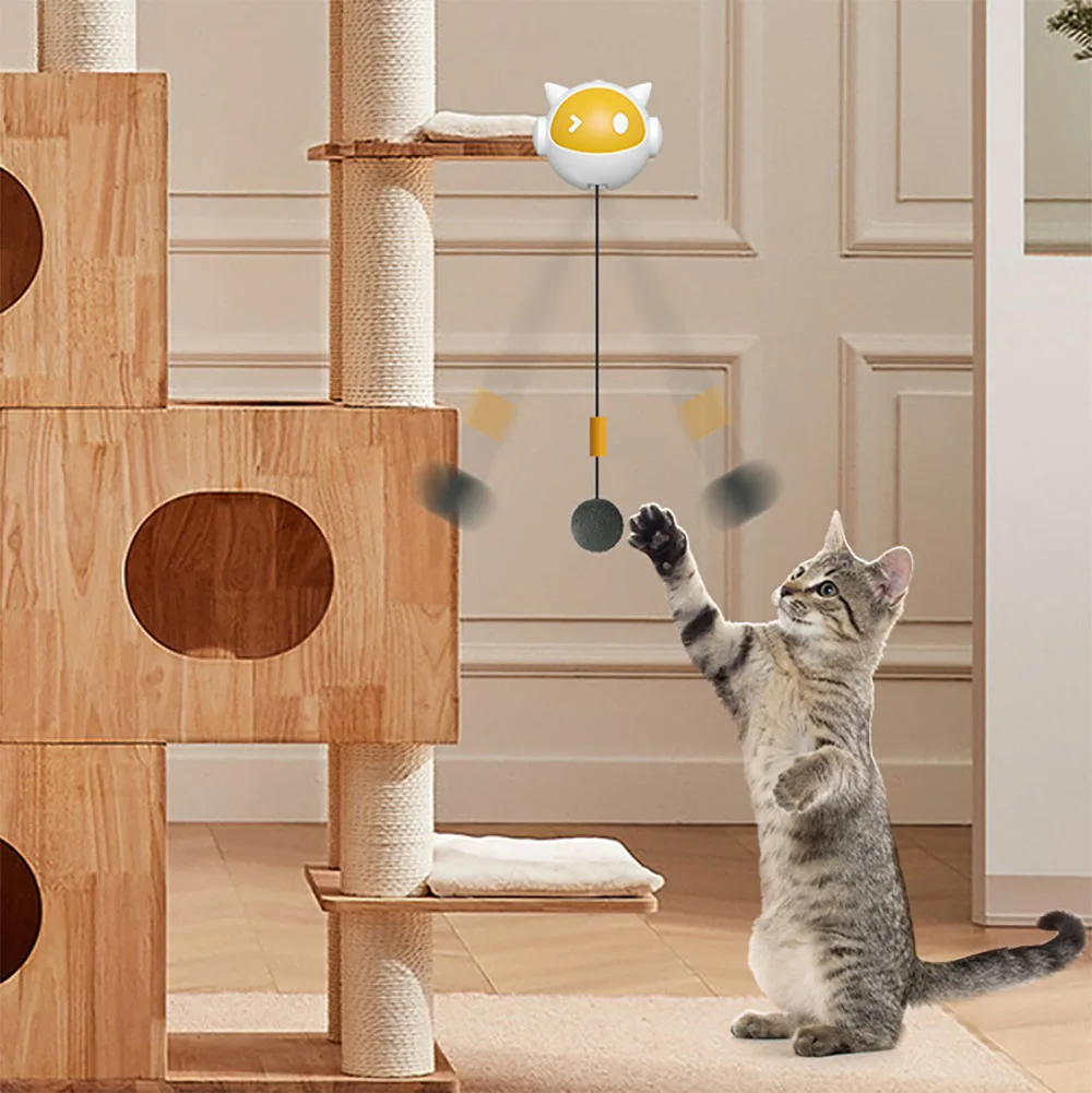 Electric Cat Toy Ball Automatic Lifting Spring Rod To Relieve Boredom Plush Ball lifting Ball Interactive Puzzle Smart Pet Toy