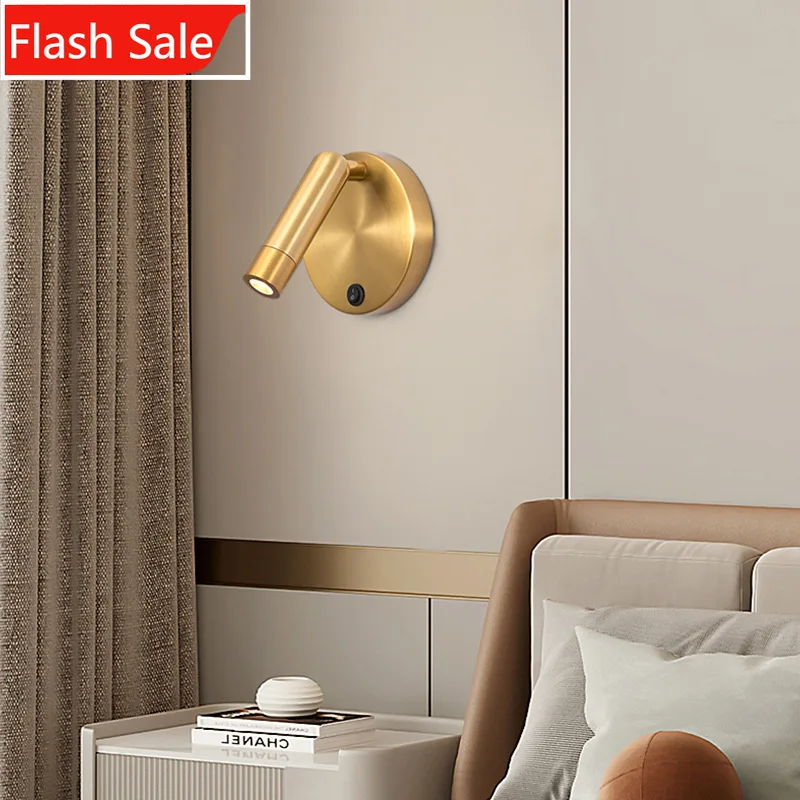 

ShinyYing Vintage Brass Reading Wall Light, Adjustable Spot LED Lamp for Bedside Hotel Room, Modern Minimalist
