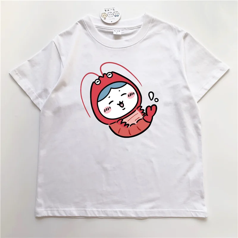 Cute Chiikawa Shrimp Costume Graphic T-Shirt Men Women Oversized Short Sleeve Tee Kawaii Japanese Anime Merch Casual Streetwear