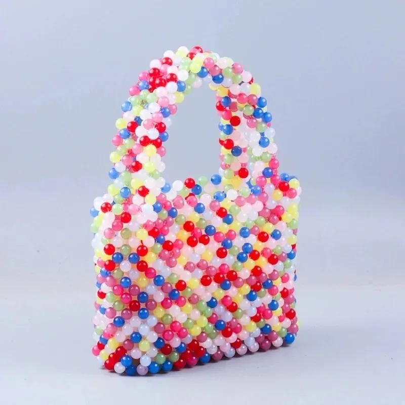 

Яркая сумка-тоут с бисером для лета, модная женская мини-сумка из плетеного материала, праздничная радужная сумка для выпускного вечера