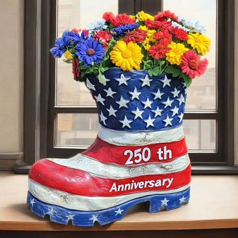 

250th Anniversary Flower Pot Patriotic American Flag Boot Planter 250th Statue Veteran Collector Gift Active Service Collectible