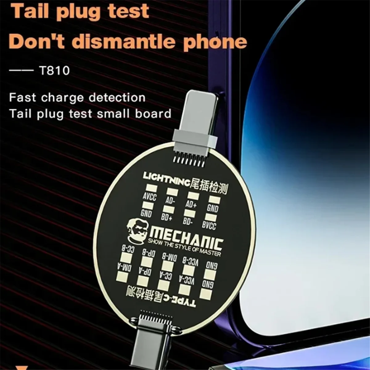 MECHANIC T810 Mobile Phone Tail Plug Test Board Detector for IPHONE TYPE-C Non-Charging Fault Detection Repair Tool