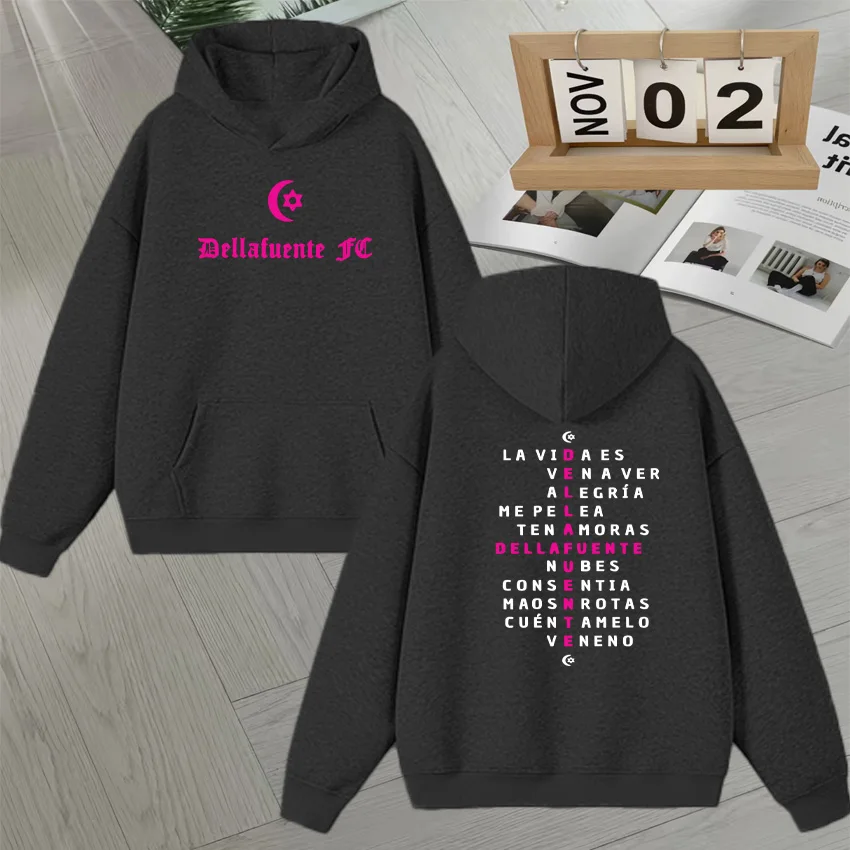 Hot sale Rapper Dellafuente 2025 Tour Double Sided Print Unisex Long sleeve Fleece Sweatshirts Popular Men Women Hoodie Pullover