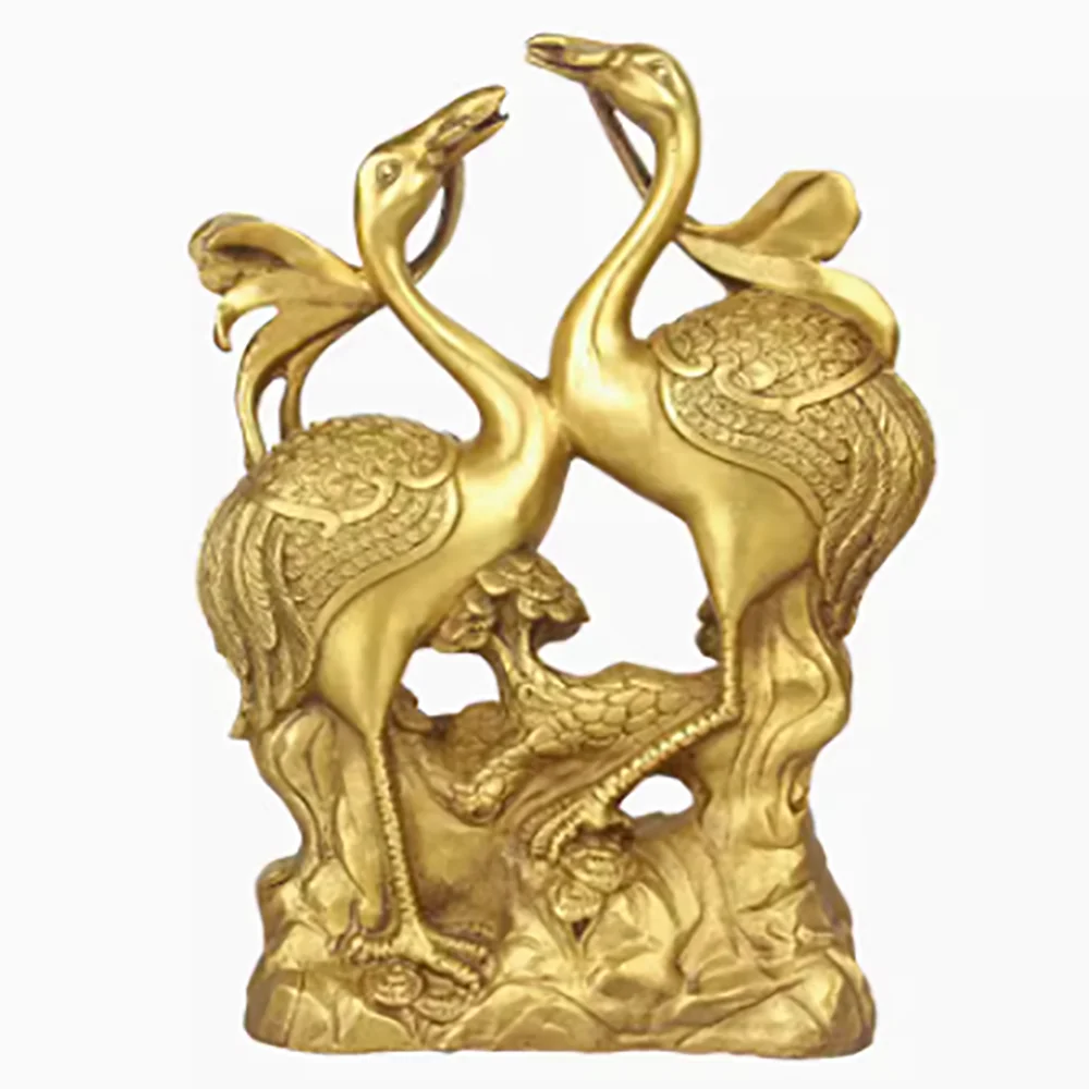 Brass Xianhe and Hejia Ruyi Crane Bronze Craft Decoration