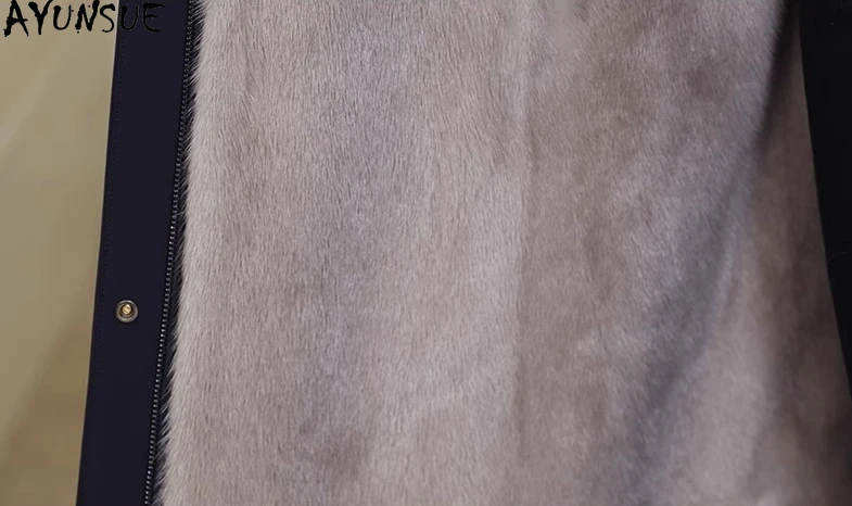 AYUNSUE 天然ミンクの毛皮のコート女性の冬服ミッドレングスパーカーライナー取り外し可能なリアルファーコートレディースコートПальто Женское