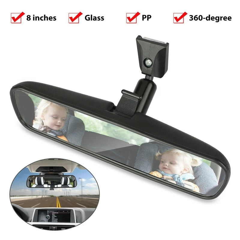 2X 360 Degree Adjustable Auto Universal Interior Rear View Mirror Replacement Glass 8 Inch Day / Night