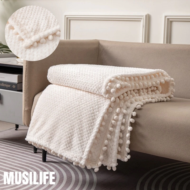 

Soft Coral Fleece Blanket for Bed Sofa Cover Thickened Warmth Winter Blankets with Tassel Ball Velvet Throw Home Decor Essential