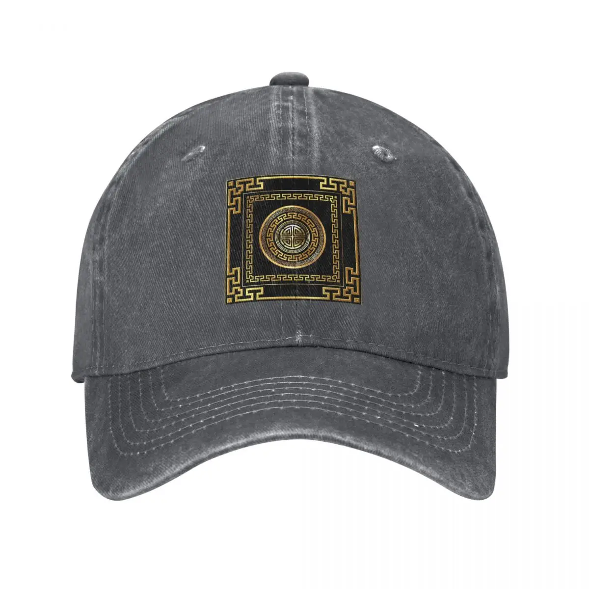 Greek Key Meander Black Gold Large Baseball Caps Snapback Denim Fabric Hats Outdoor Streetwear Baseball Cowboy Hat for Men Women