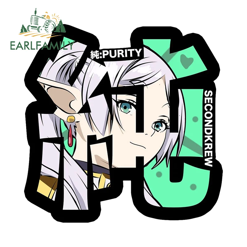 EARLFAMILY 13cm x 13cm Frieren Anime Peek Car Sticker Original Word Purity Shape Caravan Decal Personality Occlusion Scratch