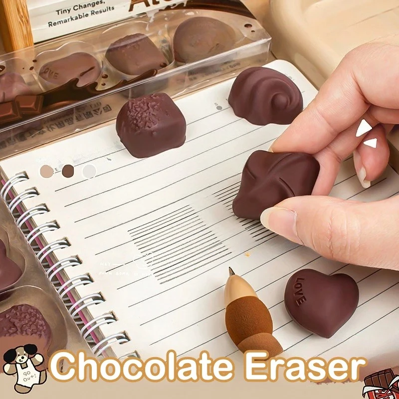 4 Sets Creative Simulated Chocolate Erasers, Stationery Item, Perfect Student and Office Supplies, Great Gift Idea