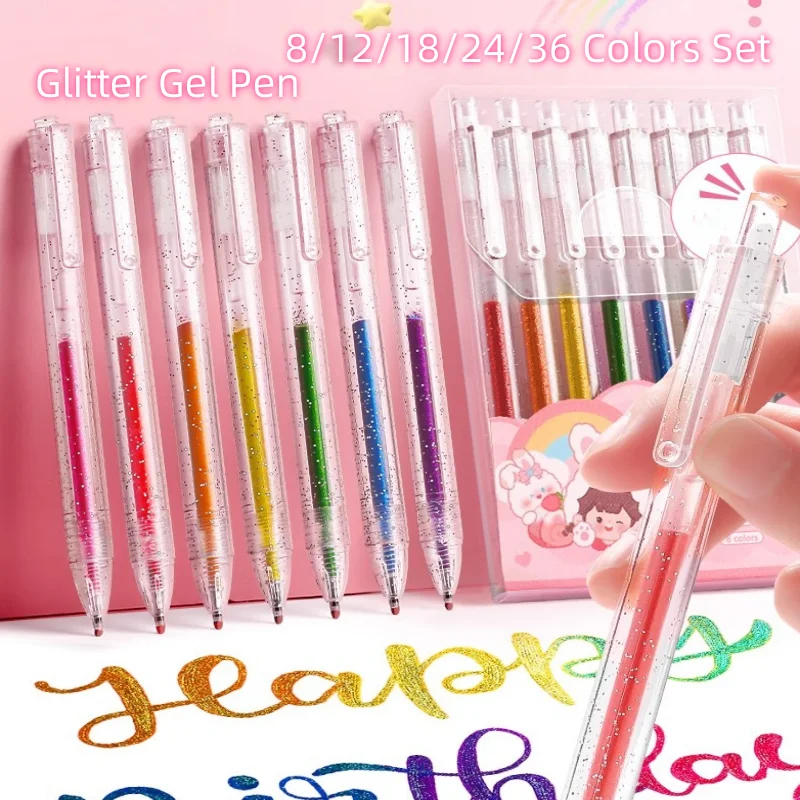 

8/12/24/36/48 Colors Glitter Gel Pens Set Color Ballpoint Pen Writing DIY Art Marker Coloring Drawing Office Student Stationery