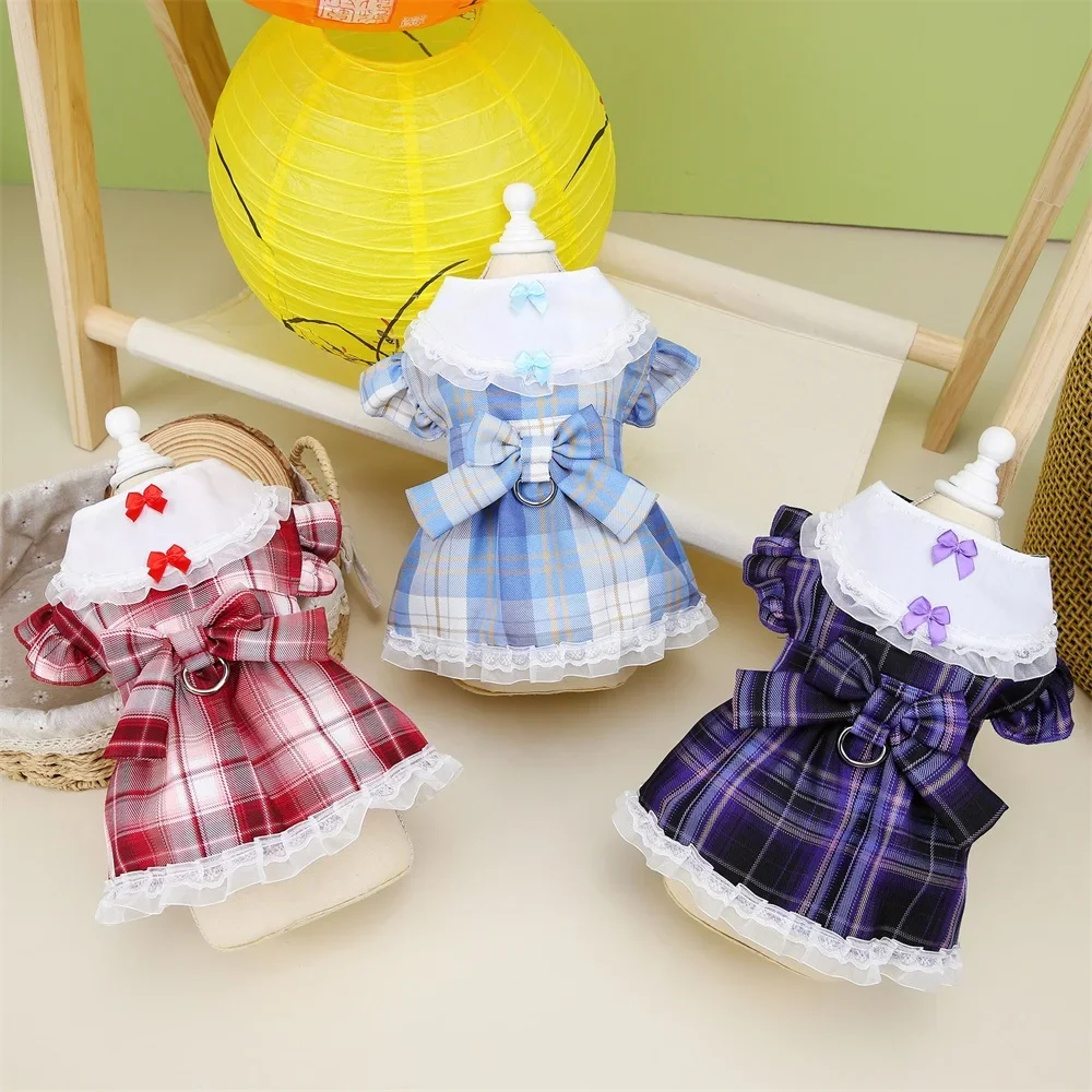 Plaid Dog Dress Puppy Summer Clothes Pet Dog Skirt for Small Medium Dogs Apparel Pet Product Supplies