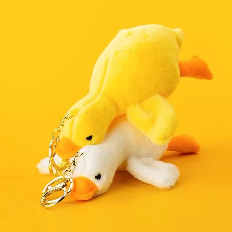 Simulated Animal White Goose Yellow Wild Swan Pendant Bag Decoration Key Ring Chain Plush Toy Stuffed Doll Boy Girl Friend Gift