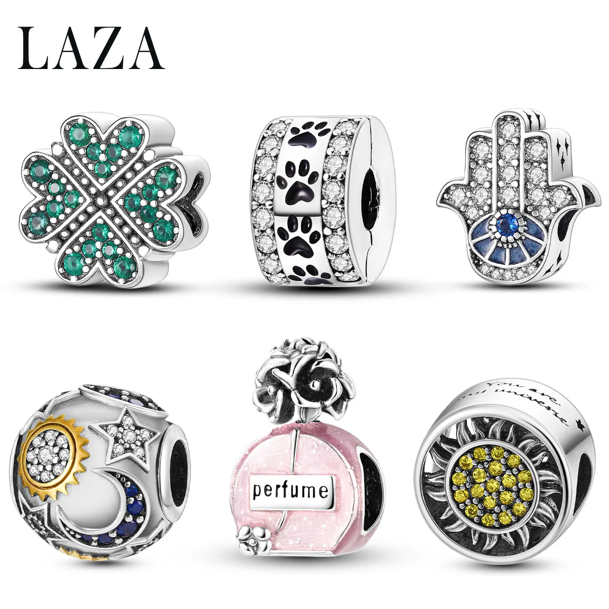 LAZA 1PC Silver Plated Charm Perfume Sun Moon Beads Fit Original Bracelet DIY Woman Jewelry