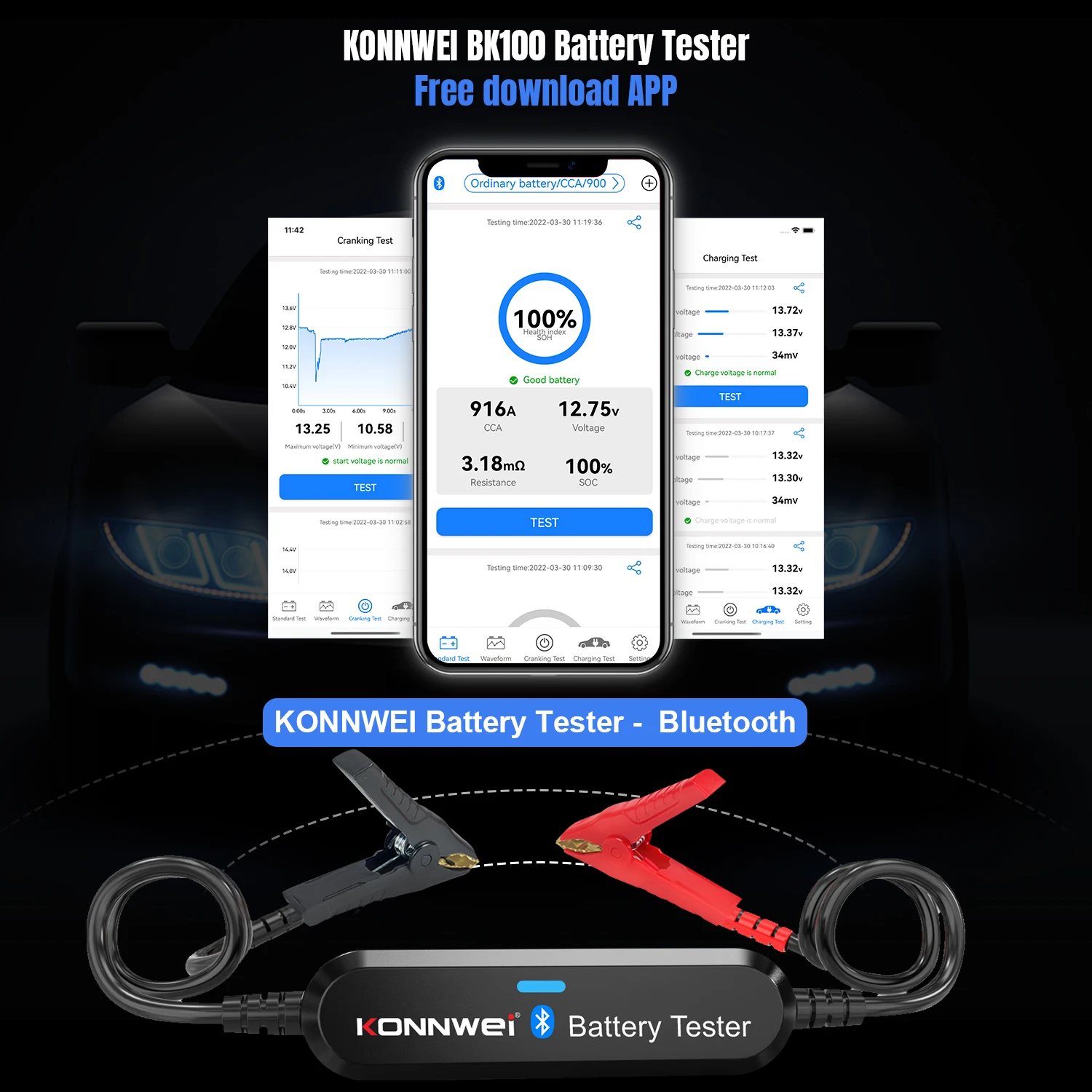 KONNWEI BK200 BK100 6V-12V-24V Car Battery Tester  Bluetooth App Control for Monitoring Charging Tests Car Battery Scanning Tool - view 2