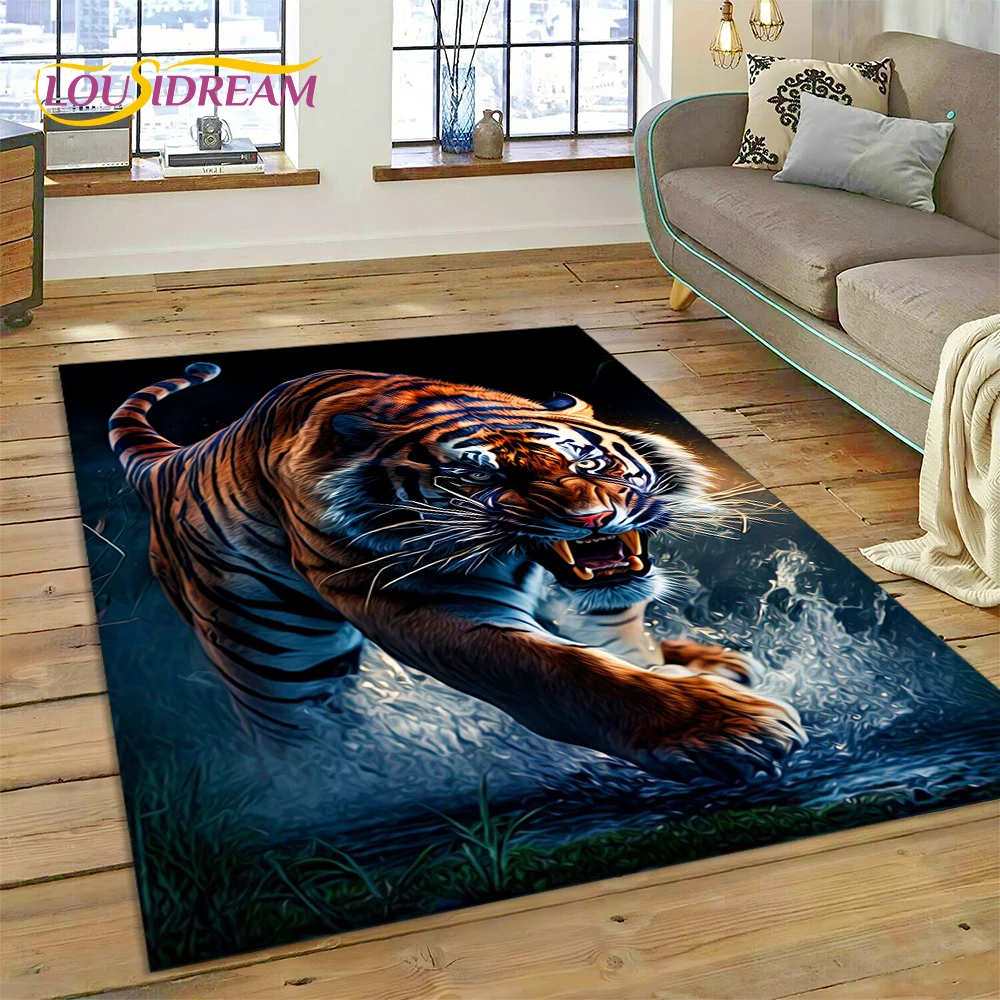 3D Beast Tiger Lion Animal Wildlife Cartoon Carpet Rug for Home Living Room Bedroom Sofa Doormat Decor,kid Area Rug Non-slip Mat