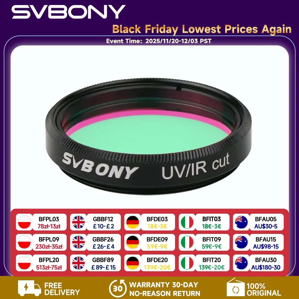 

SVBONY Telescope Filter UV IR Cut Filter 1.25/2 Inch Threads Infra Red Filter CCD Camera for Eyepieces and Astronomical Camera