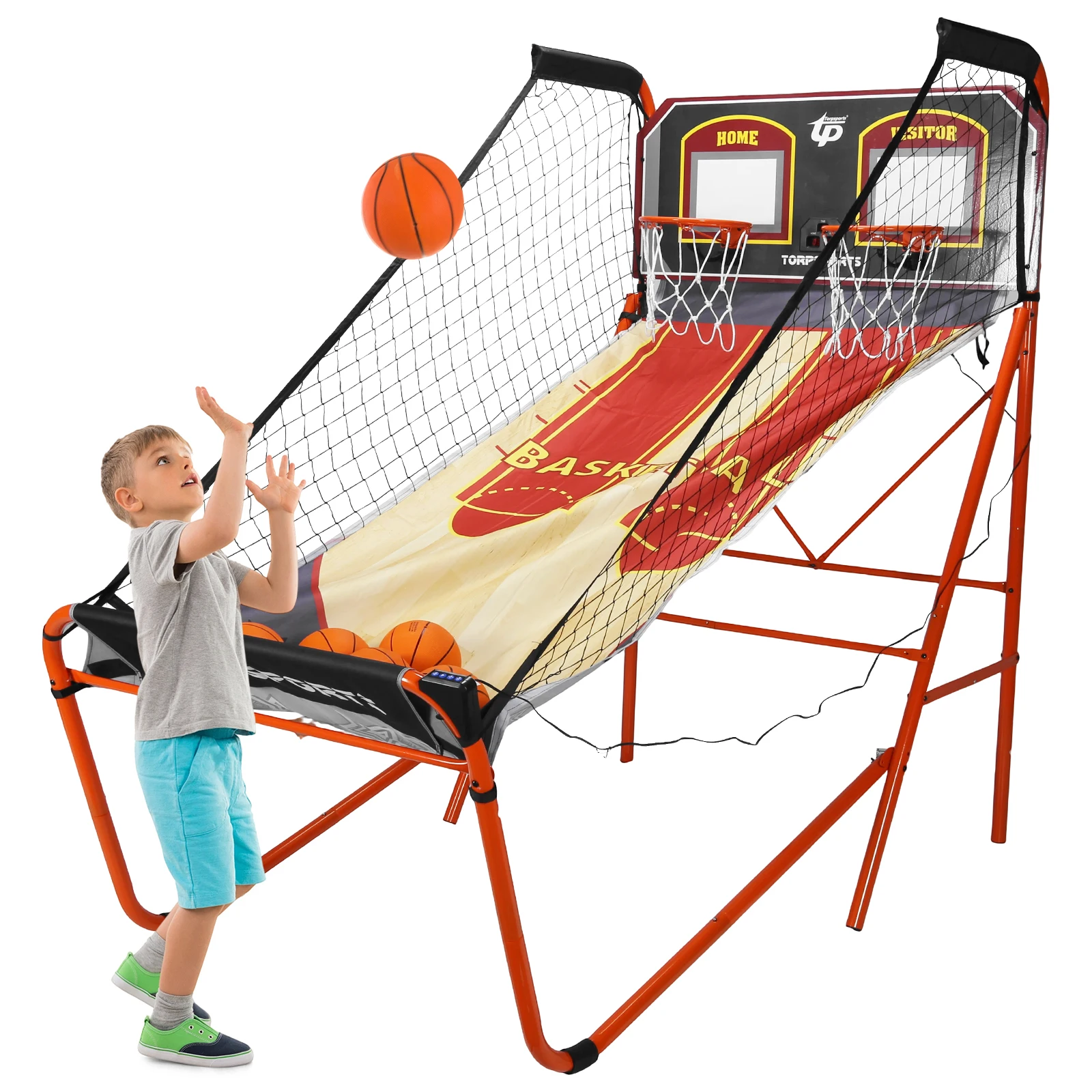 Dual Basketball Shooting Machine Quickly Assembled Shooting Game Machine 5 Balls Indoor Basketball Rack Folding for Easy Storage