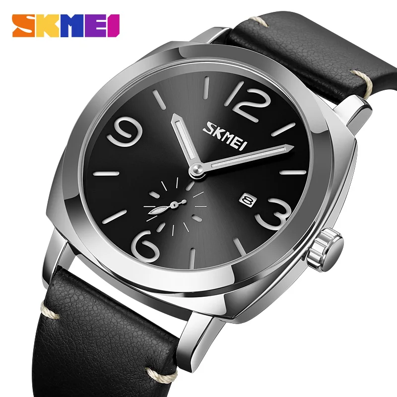 

SKMEI 9305 Brand Luxury Genuine Leather Strap Quartz Wristwatches Male Simple Date Time Sport Watches Mens Clock reloj hombre