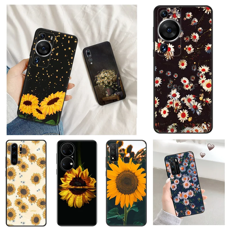 Matte Phone Case for Huawei P20 Pro P Smart P40 P30 Lite Moto G30 G31 G200 OneFusion Retro Daisy Sunflower Soft Black Case Funda