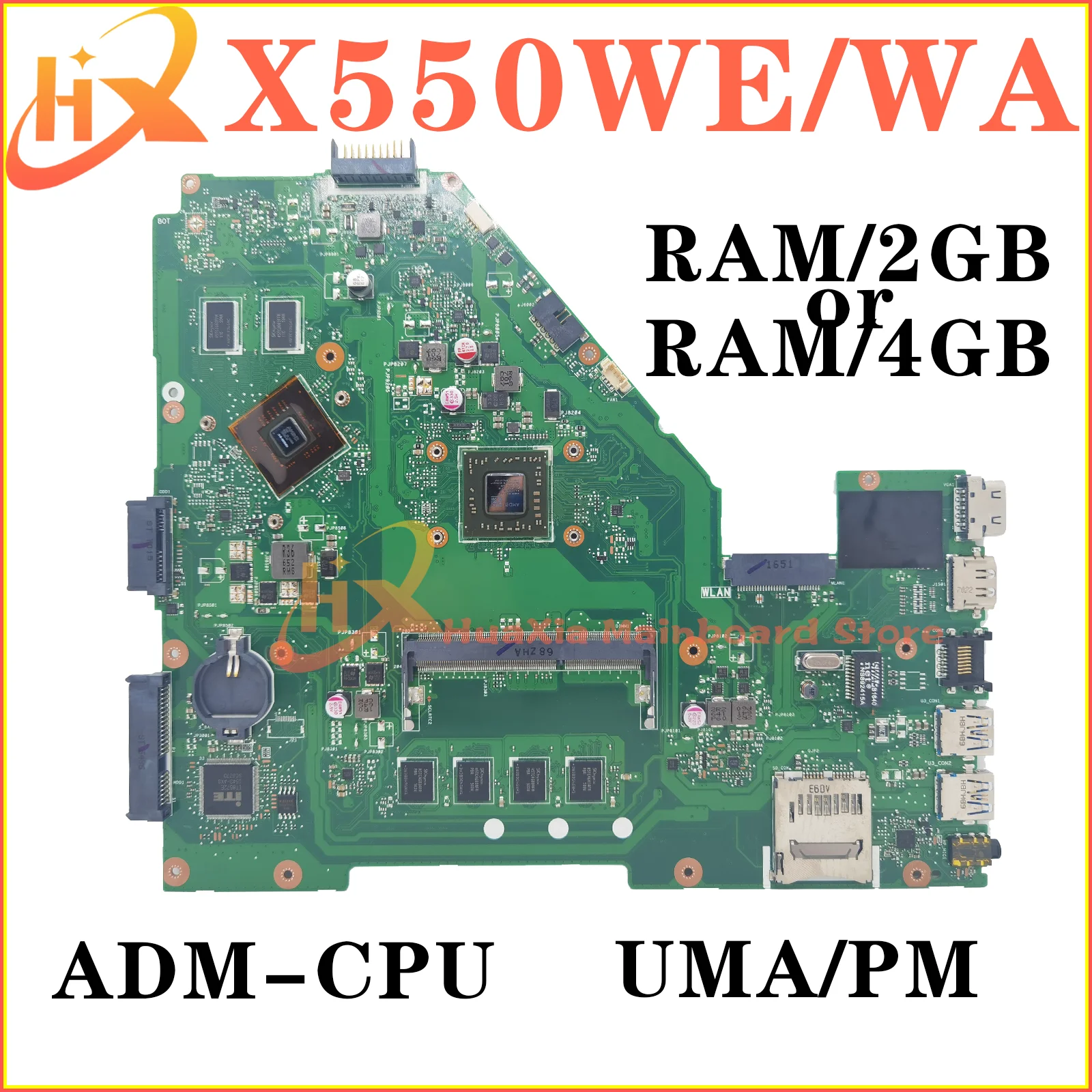 X550W Mainbaord For ASUS X550WE X550WEK X550WAK X552W X550WA Laptop Motherboard AMD/CPU UMA/PM RAM-2GB/4GB LVDS/EDP