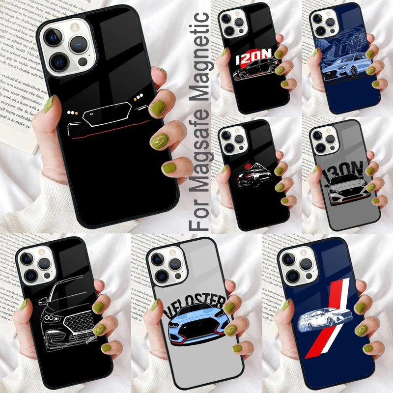 

i30N Sports Car Magnetic Soft Phone Case for iPhone 16 Promax 15 Pro 13 14 Plus 11 12 Mini MagSafe Coque