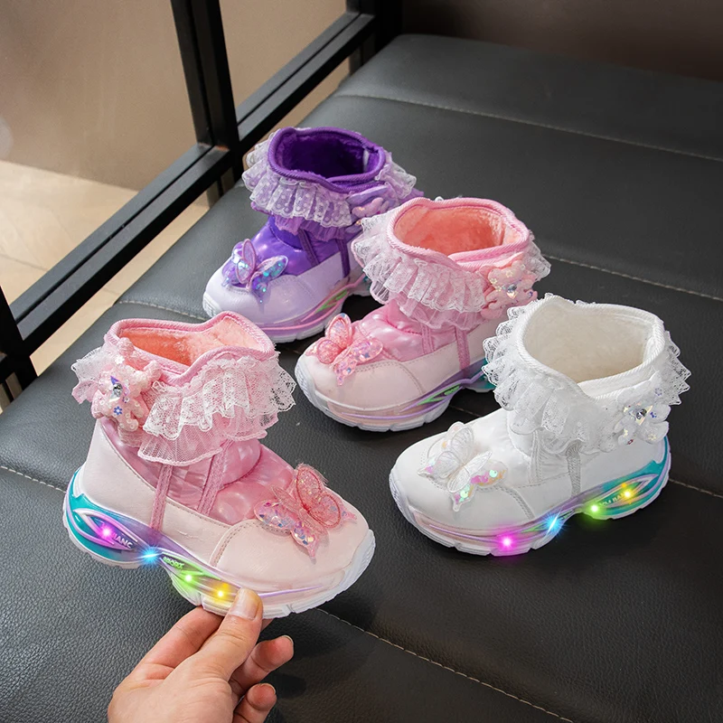 

Children's Snow Boots, Girls' Princess Boots, Cute Non-slip Sneakers, Thickened Soft-soled Bow-decorated Children's Cotton Boots