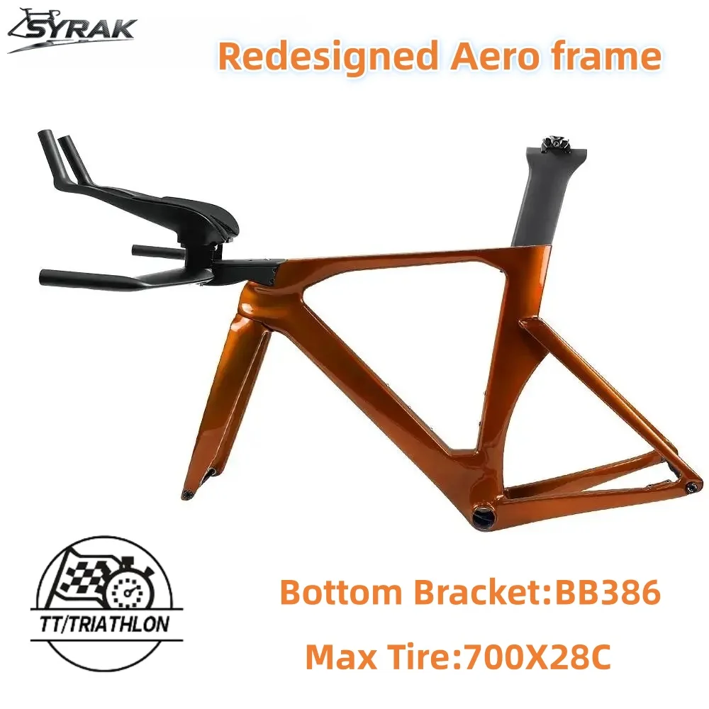 

SYRAK Carbon TT Bike Frame W/Handlebar Disc Brake Thru Axle BB386 Max Tire 700x28c Racing Cycling Aero Triathlon Biycle Frame