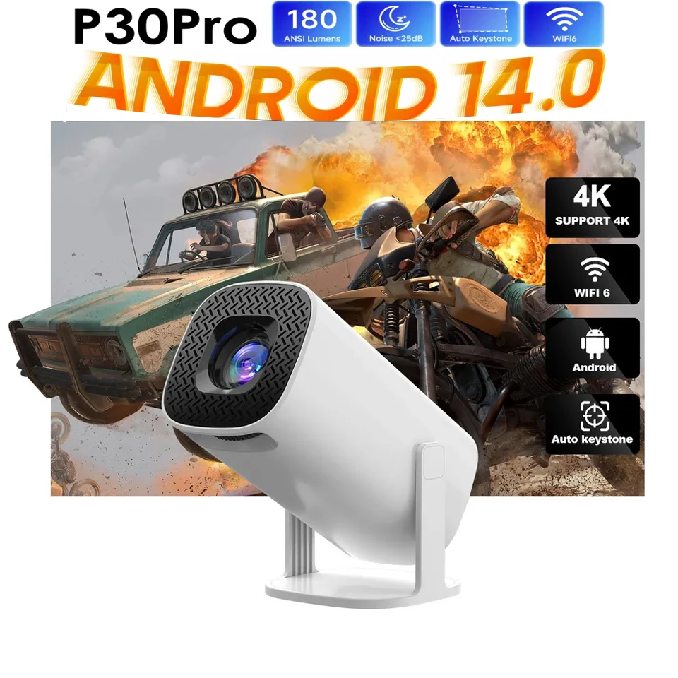 

Ourdoor Smart P30PRO Mini Projector Android 14 WiFi6 BT 5.0 Support 4K 1280*720P Smart Home Cinema Outdoor Portable Projector