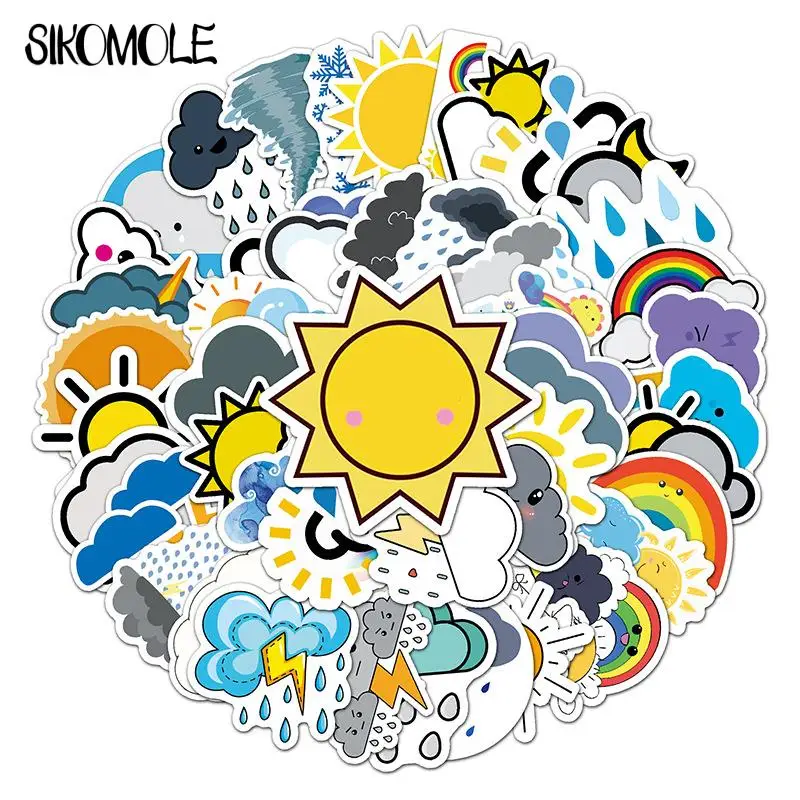 10/30/50pcs Cartoon Funny Weather Cloud Sun Doodle Stickers Cute Paper Diary Luggage Skateboard DIY Kid Toys Graffiti Sticker F5